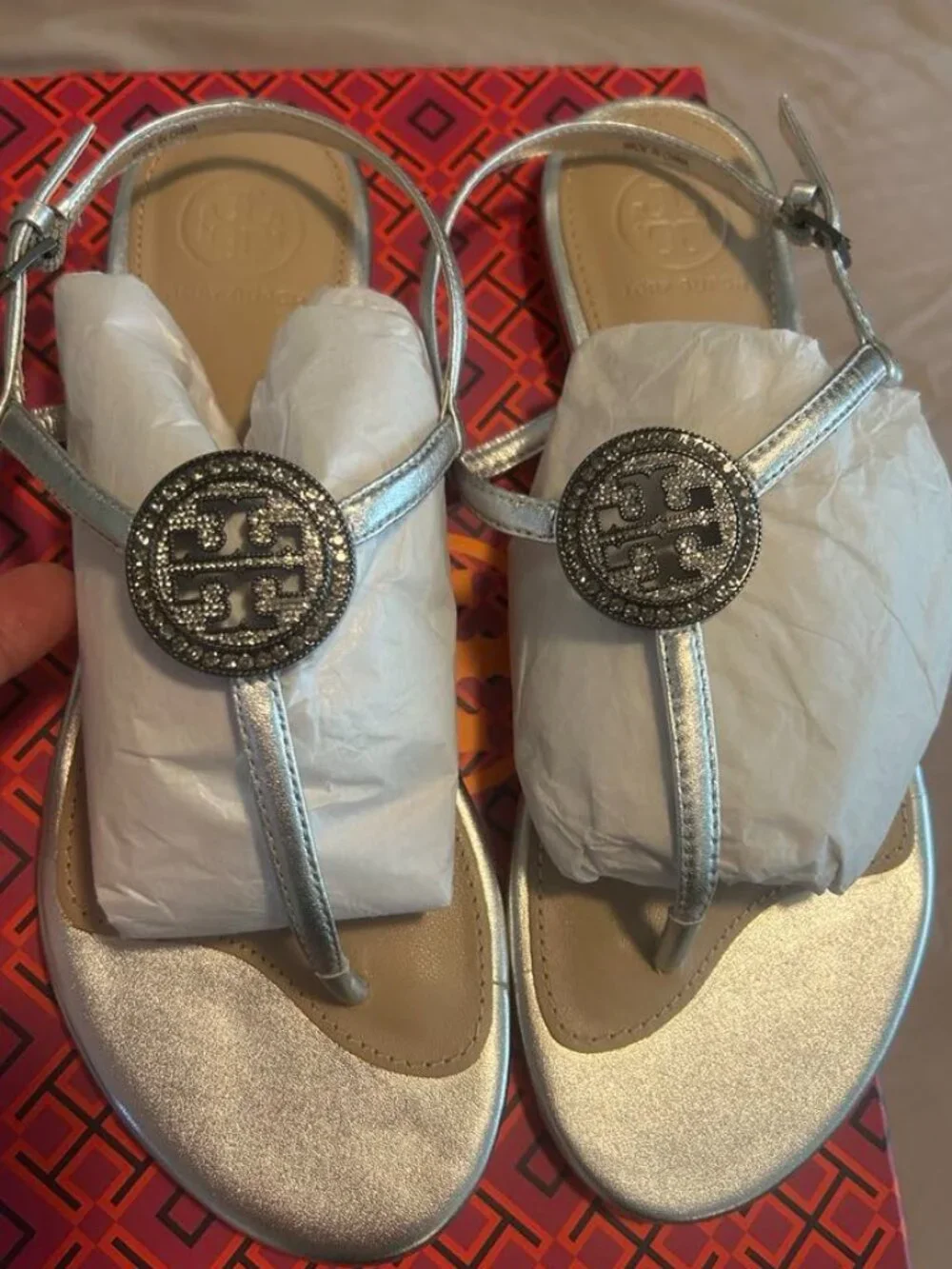 Tory Burch Silver Cristal Sandals 6.5